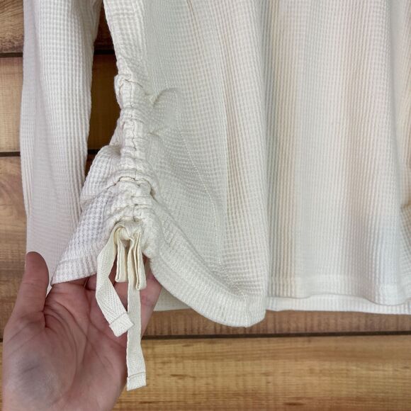 J Jill Womens‎ Cowl Neck Waffle Knit Long Sleeve Ruched Sweater Top Shirt Medium - Picture 3 of 9